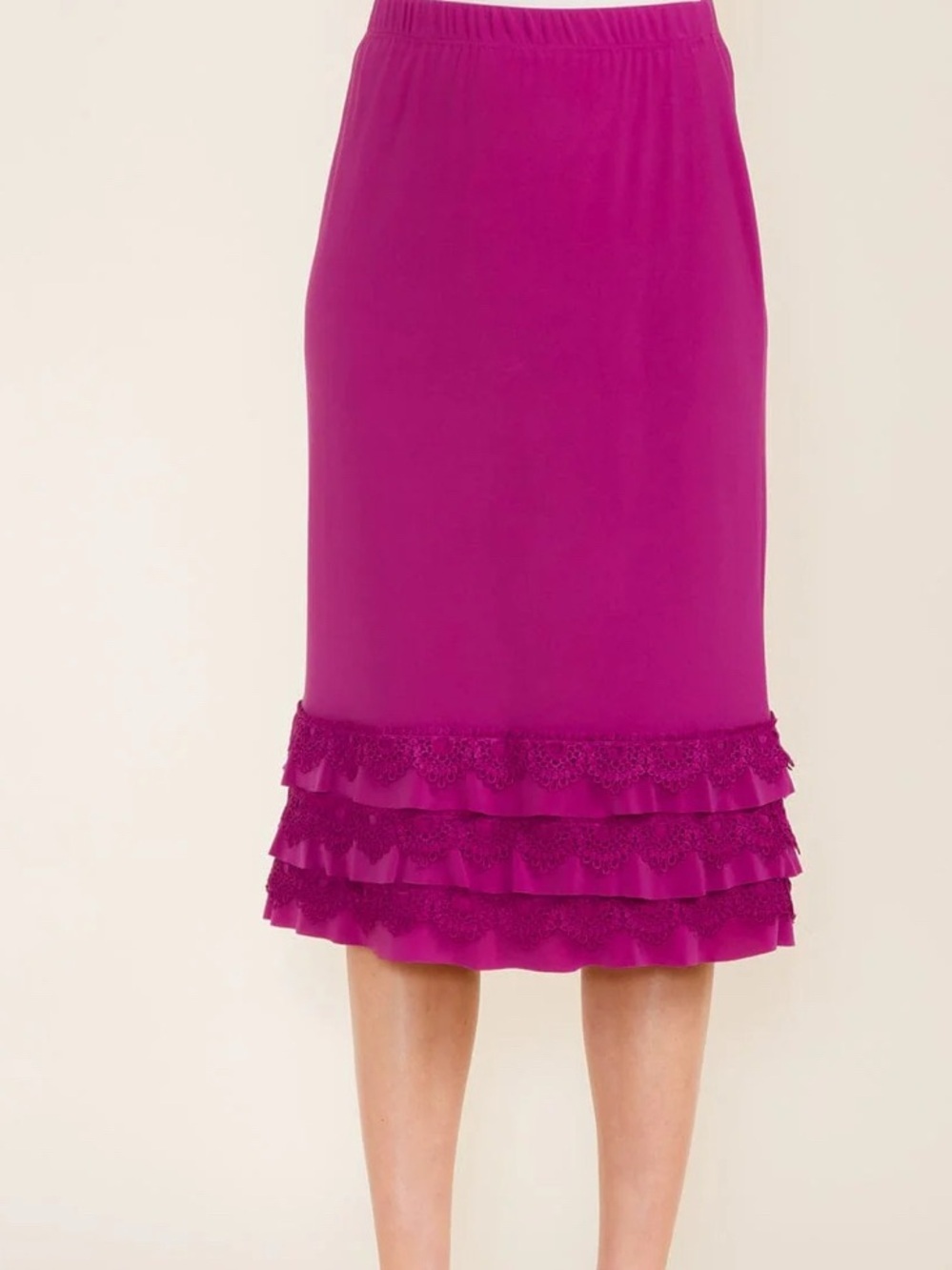 Unk Fuchsia Tiered Lace-Hem Midi Skirt - Picture 3 of 5